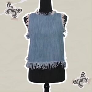 Tinsel Nordroms Women’s Raw Edge Fringe Denim Sleeveless Statement Piece Top